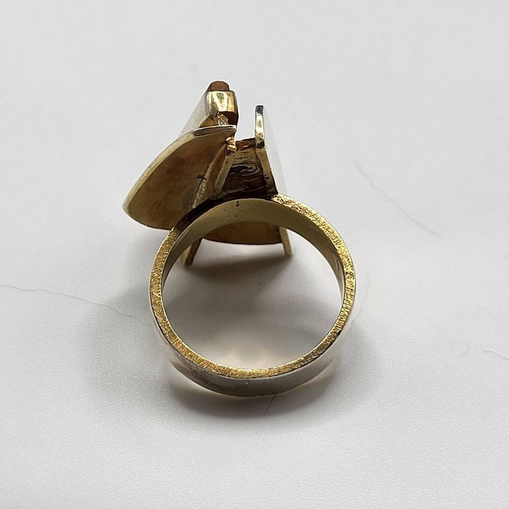 Artisan Made Abstract Geometric Unique Sterling Silver with Vermeil and Lace Aga - Picture 4 of 6